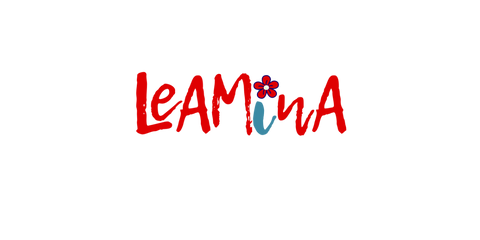 Leamina-logo-with-red-lettering-and-blue-flower-design