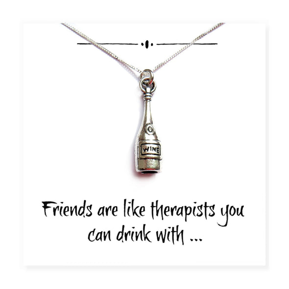 Wine Bottle Charm Necklace on Message Card