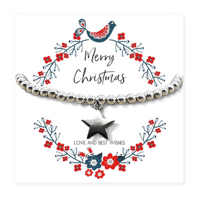 Christmas Star Charm Beaded Bracelet on Gift Card