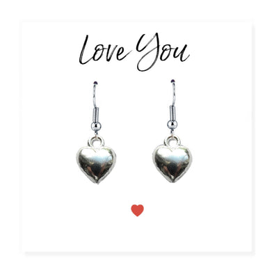 Love You Silver Plated Heart Earrings