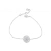 Flower power, bracelet silver plated with crystal circular flower pattern and 7.5 inch long chain. 