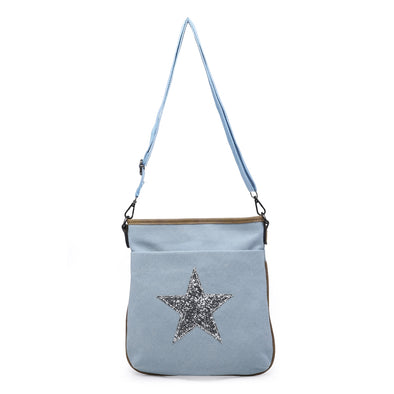 Explorer Cross Body Star Canvas Bag Pale Blue