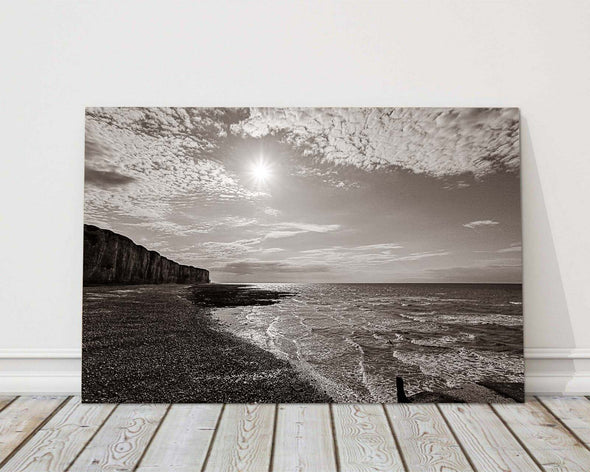 Black and white beach photograph on canvas
