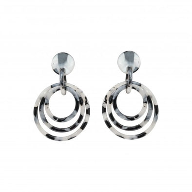 Black and white round triple hoop earrings