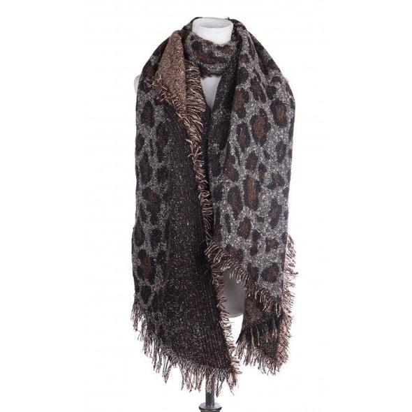 Large Soft and Cosy Brown Animal Print Scarf Pashmina
