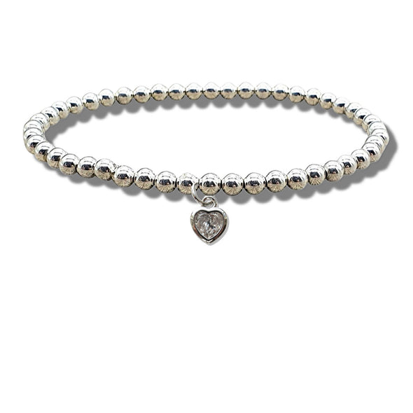 Silver Plated Handmade Cubic Zirconia Heart Beaded Bracelet
