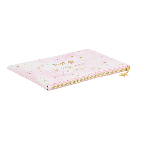 i love you more than all the stars pouch in pink and gold size 23.5cm x 16cm 100% pvc wipeable