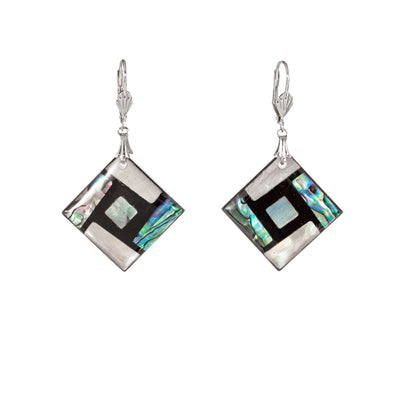 Abalone and mother of pearly square earrings