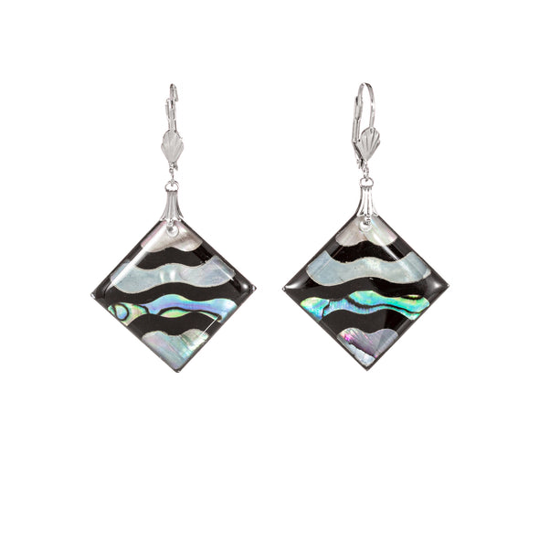 Abalone and mother of pearl square earrings wave