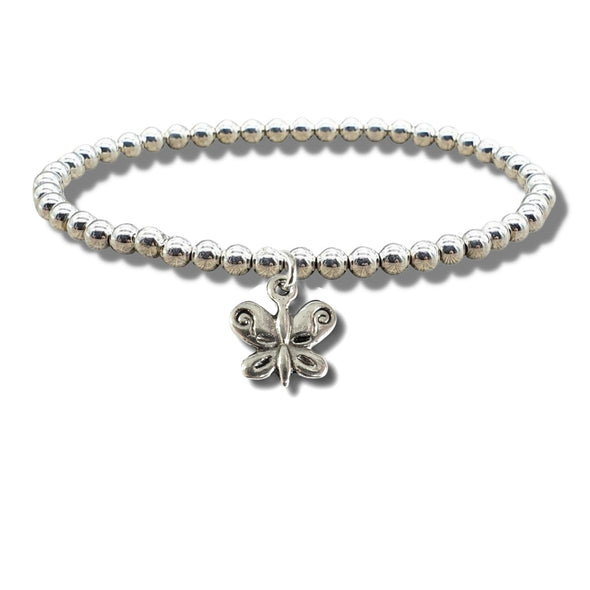 Silver Plated Handmade Beaded Bracelet with Butterfly Charm