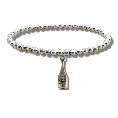 Silver Plated Handmade Beaded Bracelet with Wine Bottle Charm