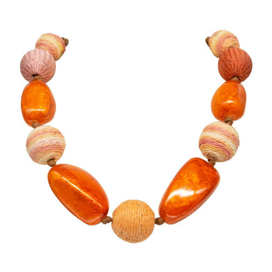 Orange large bead resin and rafia necklace