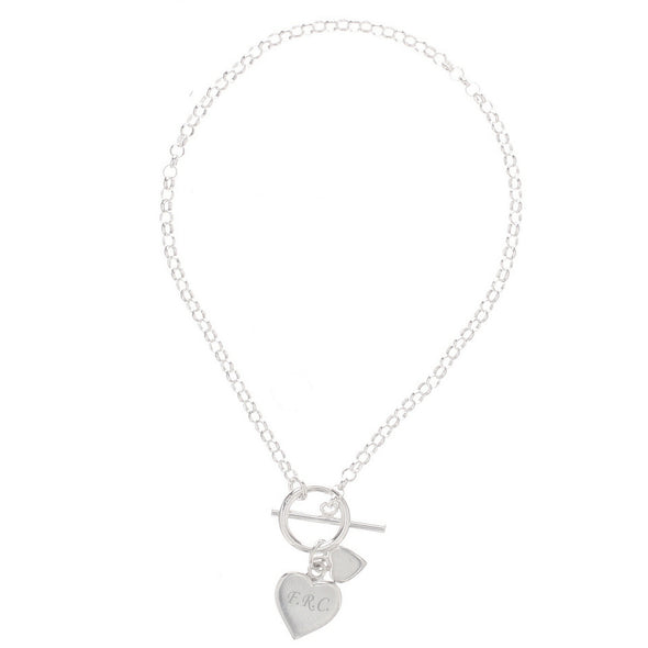 Personalised Silver Hearts T-Bar Bracelet