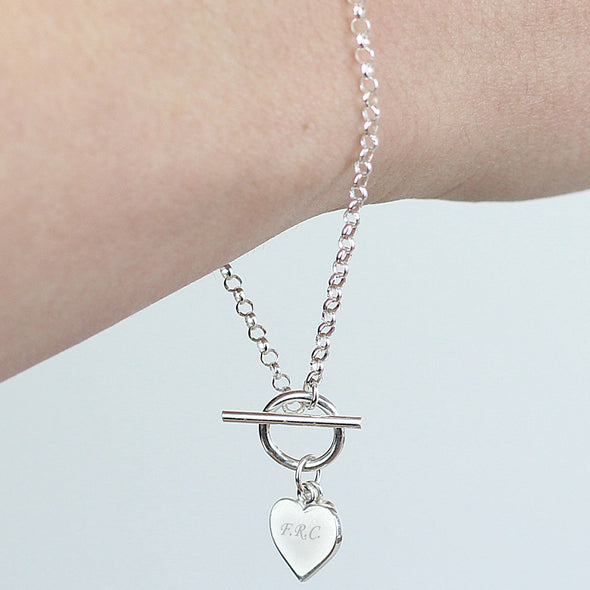 Personalised Silver Hearts T-Bar Bracelet