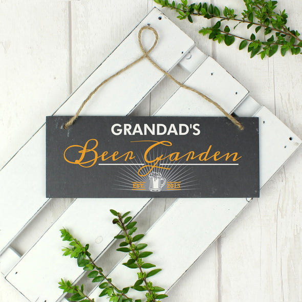 Personalised Beer Garden Printed Hanging Slate Plaque