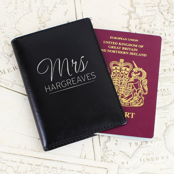 Personalised Mr & Mrs Black Leather Passport Holders