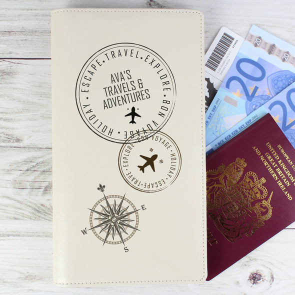 Personalised Stamp Design Leather Travel Document Holder