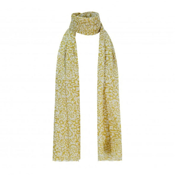 Patterned yellow scarf on white background