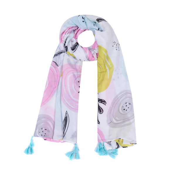 Pink yellow and white scarf with white background