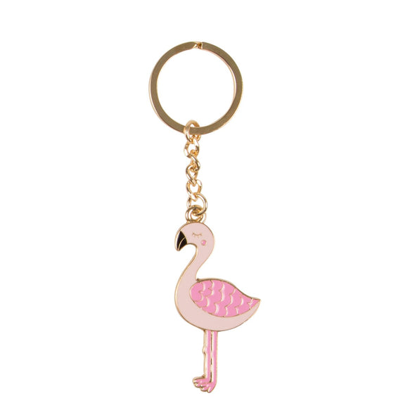 pink flamingo sass and belle keyring with bronze ring and chain