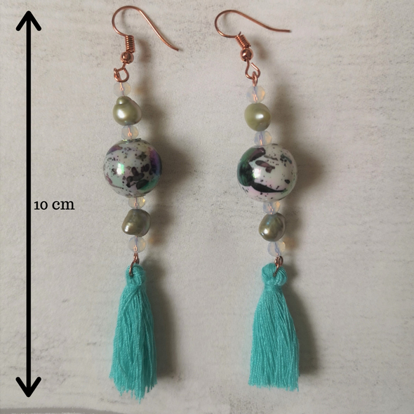 Turquoise tassel earrings with measurements