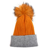 Pom Pom Woolen Ribbed Bobble Hat in Mustard and Grey