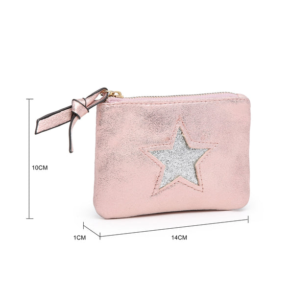 small soft coin purse dimensions with zip and star on the front variable colour options