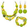 Lime and Mustard Wooden and Resin Necklace Bracelet and Earring Set