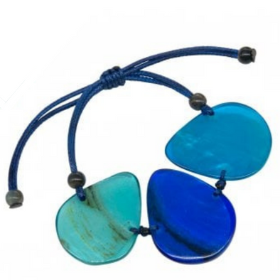 Mixed Blue Toned Resin Adjustable Cord Bracelet