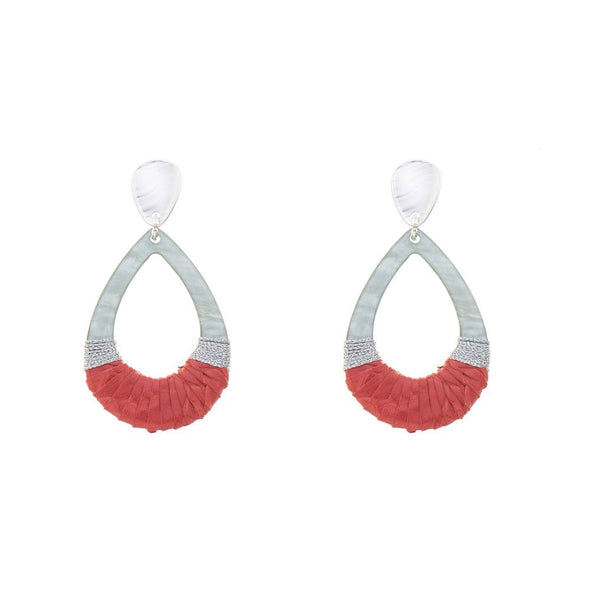 Red Tone and Silver Resin Earrings